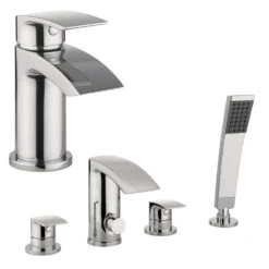 Proflow Tiera Basin Mixer With Clicker Waste & 4 Hole Bath Shower Mixer Value Pack