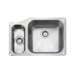 Rangemaster Atlantic Classic 1.5 Bowl Stainless Steel Undermount Sink & Waste Kit With Left Hand Small Bowl - 671 X 460mm