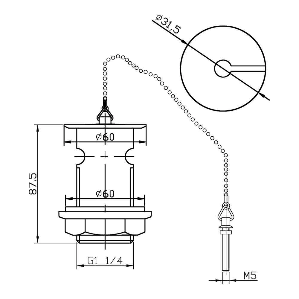 Nuie Basin Waste With Brass Plug & Ball Chain 4 Nuie Basin Waste With Brass Plug & Ball Chain - Image 2