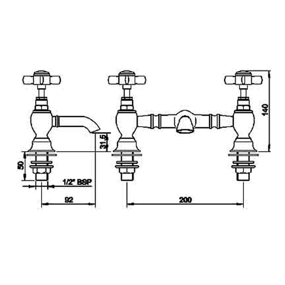 Nuie Beaumont Luxury Bridge Basin Mixer 5 Nuie Beaumont Luxury Bridge Basin Mixer - Image 3