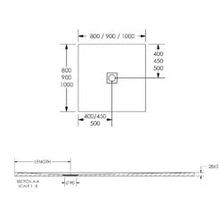 Drench Naturals White Thin Slate-Effect Square Shower Tray - 900 X 900mm 19 Drench Naturals White Thin Slate-Effect Square Shower Tray - 900 X 900mm -Vado Sale Store ultra thin 28mm square shower tray tech drawing