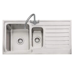 Caple Vanga 1.5 Bowl Satin Stainless Steel Sink & Waste Kit With Left Hand Drainer - 1000 X 500mm
