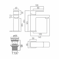 Vado Phase Mono Basin Mixer With Clicker Waste -Vado Sale Store vado phase basin tap clicker waste pho200cccp tech