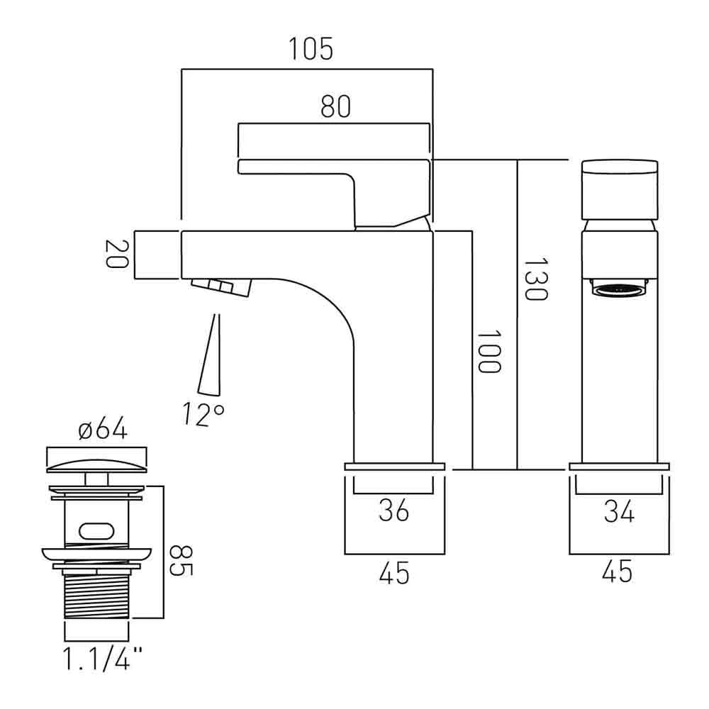 Vado Life Cloakroom Basin Mixer With Universal Clicker Waste 6 Vado Life Cloakroom Basin Mixer With Universal Clicker Waste - Image 4