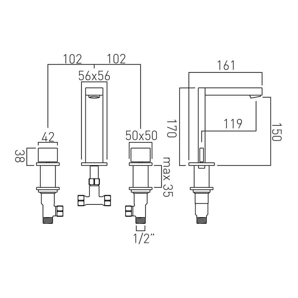 Vado Notion Deck Mounted 3 Hole Basin Mixer & Pop-up Waste 4 Vado Notion Deck Mounted 3 Hole Basin Mixer & Pop-up Waste - Image 2