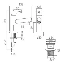 Vado Zoo Mini Mono Basin Mixer With Universal Clicker Waste -Vado Sale Store vado technical specifications zoo 100m cc