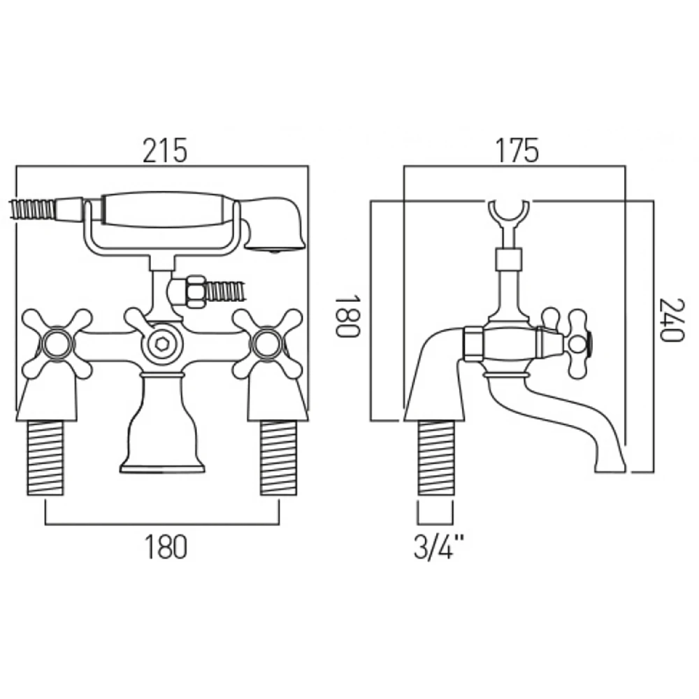 Vado Victoriana Pillar Mounted Bath Shower Mixer With Shower Kit 4 Vado Victoriana Pillar Mounted Bath Shower Mixer With Shower Kit - Image 2