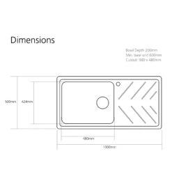 Caple Veis 1 Bowl Pebble Grey Granite Composite Kitchen Sink & Waste Kit With Reversible Drainer - 1000 X 500mm -Vado Sale Store vei100 tech