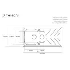 Caple Veis 1.5 Bowl Desert Sand Granite Composite Kitchen Sink & Waste Kit With Reversible Drainer - 1000 X 500mm -Vado Sale Store vei150 tech