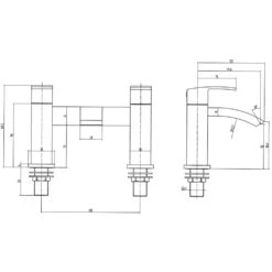 Vellamo City Waterfall Bath Mixer Tap -Vado Sale Store vellamo city bath filler tap chrome techdrawing2