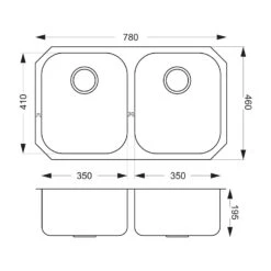 Vellamo Classic Double Bowl Undermount Stainless Steel Kitchen Sink & Waste Kit - 780 X 460mm -Vado Sale Store vellamo classic 2 bowl tech drawing