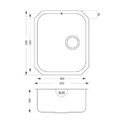 Vellamo Classic Large 1 Bowl Undermount Stainless Steel Kitchen Sink & Waste Kit - 530 X 450mm 7 Vellamo Classic Large 1 Bowl Undermount Stainless Steel Kitchen Sink & Waste Kit - 530 X 450mm -Vado Sale Store vellamo classic large 1 bowl tech drawing