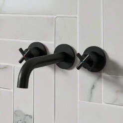 Vellamo Cross Matt Black Crosshead Wall Mounted Tap & Easy Installation Kit