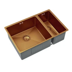 Vellamo Designer 1.5 Bowl Inset/Undermount Brushed Gold Stainless Steel Kitchen Sink & Waste - 670 X 440mm 15 Vellamo Designer 1.5 Bowl Inset/Undermount Brushed Gold Stainless Steel Kitchen Sink & Waste - 670 X 440mm -Vado Sale Store vellamo designer 1 5 bowl copper kitchen sink cutout