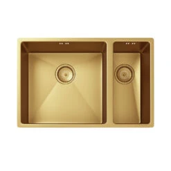 Vellamo Designer 1.5 Bowl Inset/Undermount Brushed Gold Stainless Steel Kitchen Sink & Waste - 670 X 440mm 14 Vellamo Designer 1.5 Bowl Inset/Undermount Brushed Gold Stainless Steel Kitchen Sink & Waste - 670 X 440mm -Vado Sale Store vellamo designer 1 5 bowl gold kitchen sink cutout 2