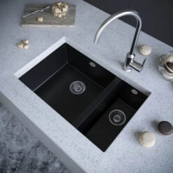 Vellamo Designer 1.5 Bowl Matt Grey Comite Composite Inset/Undermount Kitchen Sink & Waste - 670 X 440mm