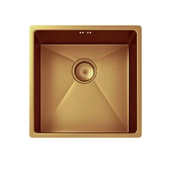 Vellamo Designer Single Bowl Inset/Undermount Brushed Gold Stainless Steel Kitchen Sink & Waste - 440 X 440mm 17 Vellamo Designer Single Bowl Inset/Undermount Brushed Gold Stainless Steel Kitchen Sink & Waste - 440 X 440mm -Vado Sale Store vellamo designer 1 bowl copper kitchen sink cutout 1