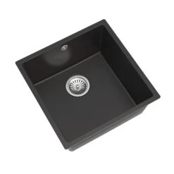 Vellamo Designer 1 Bowl Matt Grey Comite Composite Inset/Undermount Kitchen Sink & Waste - 440 X 440mm -Vado Sale Store vellamo designer 1 bowl undermount comite sink black cutout 2