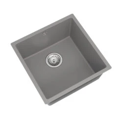 Vellamo Designer 1 Bowl Matt Grey Comite Composite Inset/Undermount Kitchen Sink & Waste - 440 X 440mm -Vado Sale Store vellamo designer 1 bowl undermount comite sink grey cutout 2