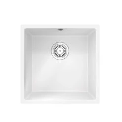 Vellamo Designer 1 Bowl Matt Grey Comite Composite Inset/Undermount Kitchen Sink & Waste - 440 X 440mm -Vado Sale Store vellamo designer 1 bowl undermount comite sink white cutout 1