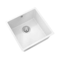 Vellamo Designer 1 Bowl Matt Grey Comite Composite Inset/Undermount Kitchen Sink & Waste - 440 X 440mm -Vado Sale Store vellamo designer 1 bowl undermount comite sink white cutout 2