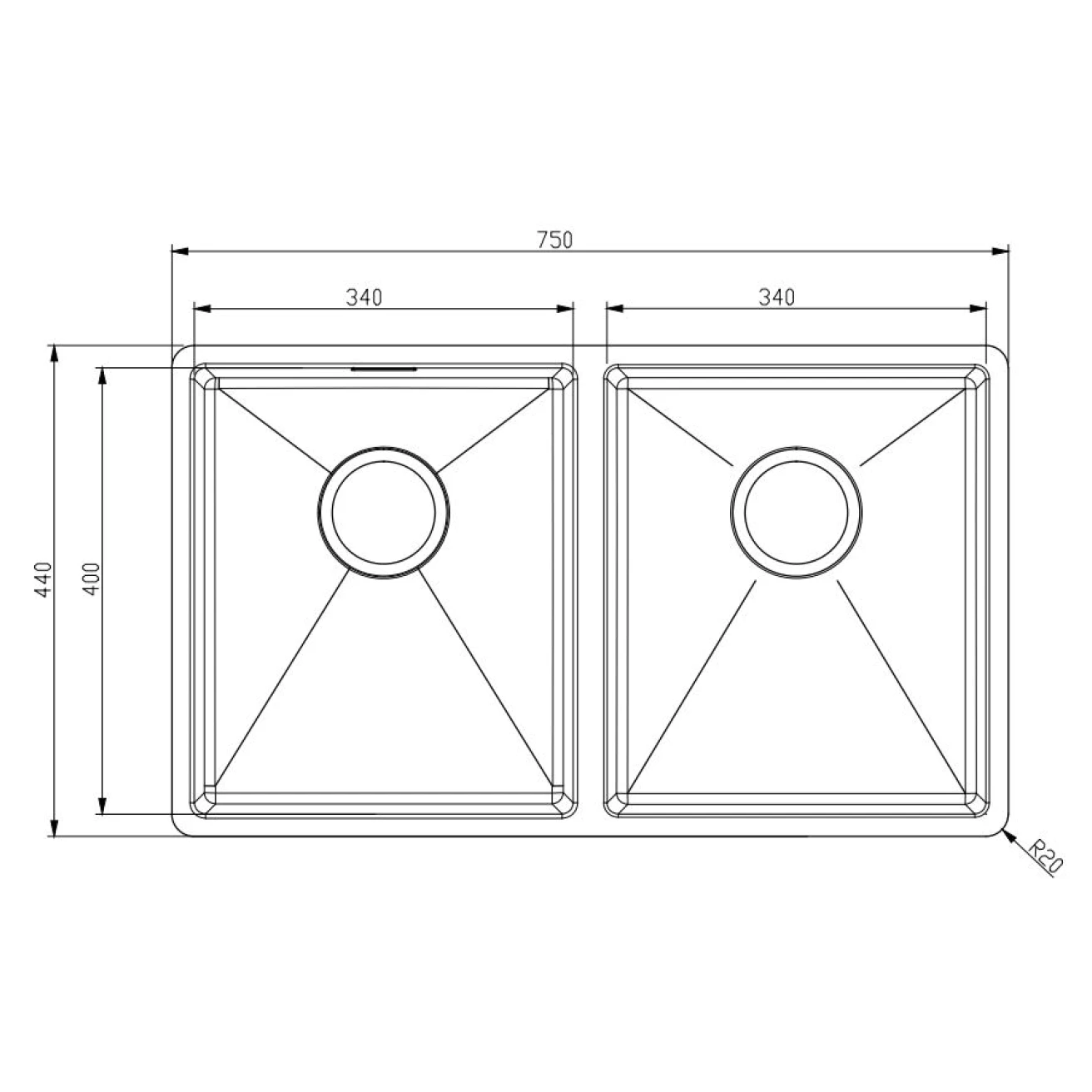 Vellamo Designer Double Bowl Inset/Undermount Stainless Steel Kitchen Sink & Waste Kit - 750 X 440mm 5 Vellamo Designer Double Bowl Inset/Undermount Stainless Steel Kitchen Sink & Waste Kit - 750 X 440mm - Image 3