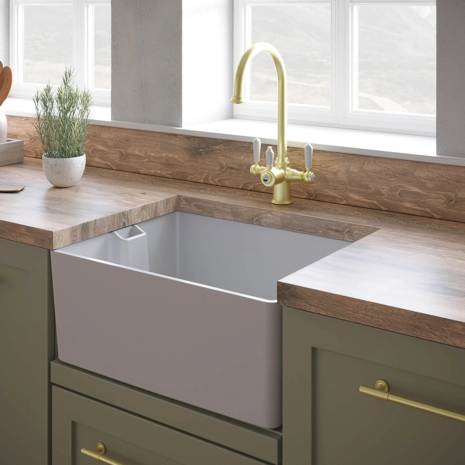 Vellamo Composite White Belfast Kitchen Sink & Waste - 595 X 455mm 3 Vellamo Composite White Belfast Kitchen Sink & Waste - 595 X 455mm