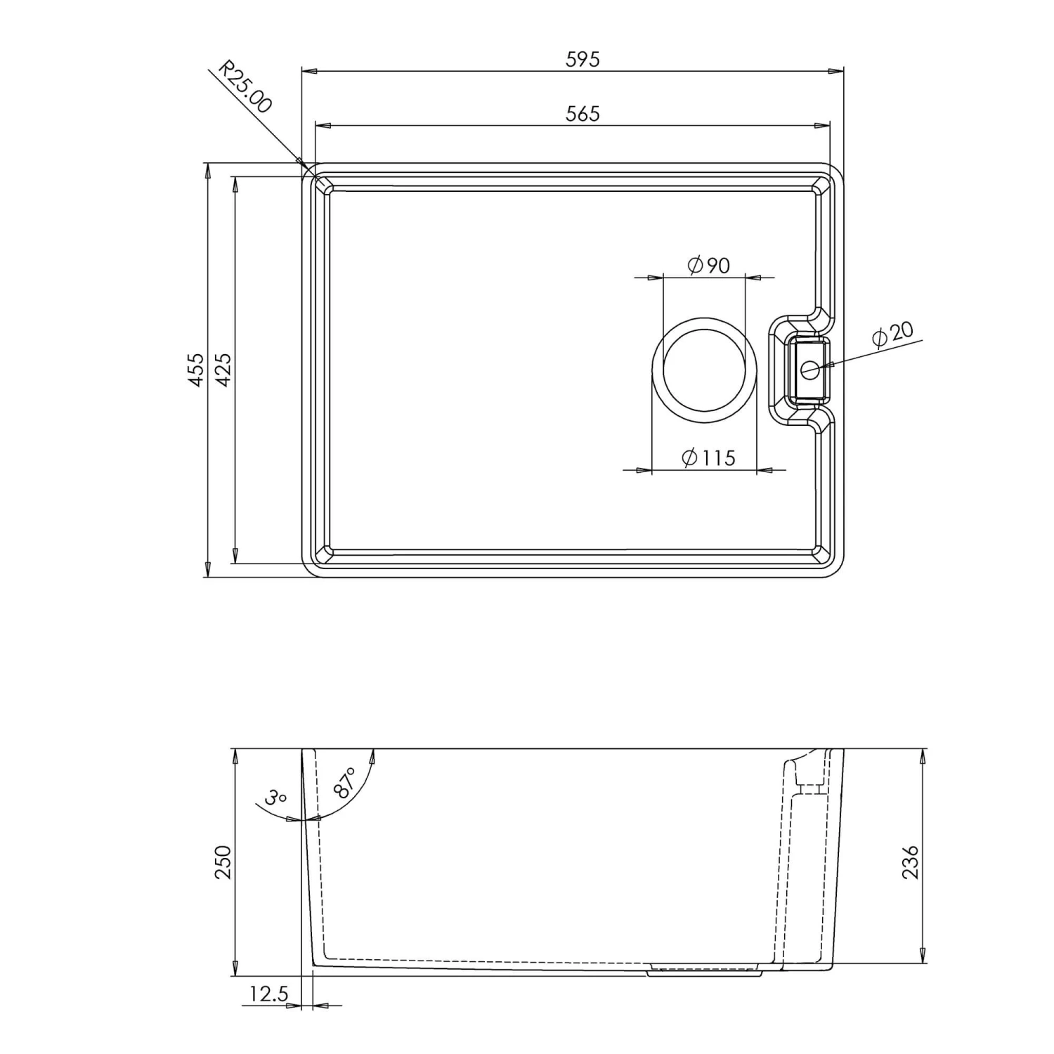 Vellamo Composite White Belfast Kitchen Sink & Waste - 595 X 455mm 7 Vellamo Composite White Belfast Kitchen Sink & Waste - 595 X 455mm - Image 5