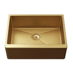 Vellamo Designer Belfast Single Bowl Brushed Gold Stainless Steel Kitchen Sink & Waste - 600 X 450mm -Vado Sale Store vellamo designer belfast gold kitchen sink cutout