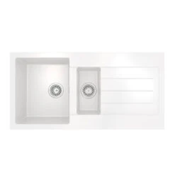 Vellamo Designer 1.5 Bowl Matt White Comite Composite Kitchen Sink & Waste With Reversible Drainer - 1000 X 500mm -Vado Sale Store vellamo designer comite matt white 1 5 bowl kitchen sink cutout 1