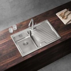 Vellamo Endure Thick-Gauge Compact 1 Bowl Stainless Steel Sink & Waste Kit - 800 X 500mm - Right Hand Bowl