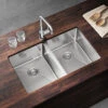 Vellamo Designer Double Bowl Inset/Undermount Stainless Steel Kitchen Sink & Waste Kit - 750 X 440mm 1 Vellamo Designer Double Bowl Inset/Undermount Stainless Steel Kitchen Sink & Waste Kit - 750 X 440mm -Vado Sale Store vellamo designer undermount double bowl stainless steel sink lifestyle1
