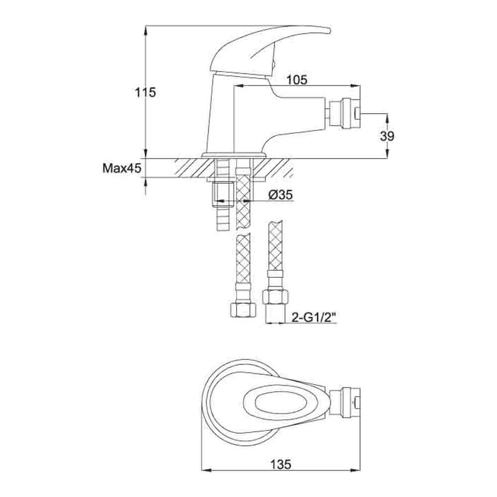 Vellamo Loop Bidet Mixer With Clicker Waste 4 Vellamo Loop Bidet Mixer With Clicker Waste - Image 2