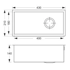 Vellamo Edge 0.5 Bowl Inset/Undermount Stainless Steel Kitchen Sink & Waste Kit - 210 X 430mm 13 Vellamo Edge 0.5 Bowl Inset/Undermount Stainless Steel Kitchen Sink & Waste Kit - 210 X 430mm -Vado Sale Store vellamo edge 0.5 bowl tech drawing