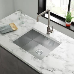 Vellamo Edge 1 Bowl Undermount Stainless Steel Kitchen Sink & Waste Kit - 530 X 430mm -Vado Sale Store vellamo edge 1 bowl undermount kitchen sink lifestyle