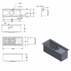 Vellamo Edge Entertainment Accessories Sink - 190 X 430mm -Vado Sale Store vellamo edge etertainment accessory sink technical