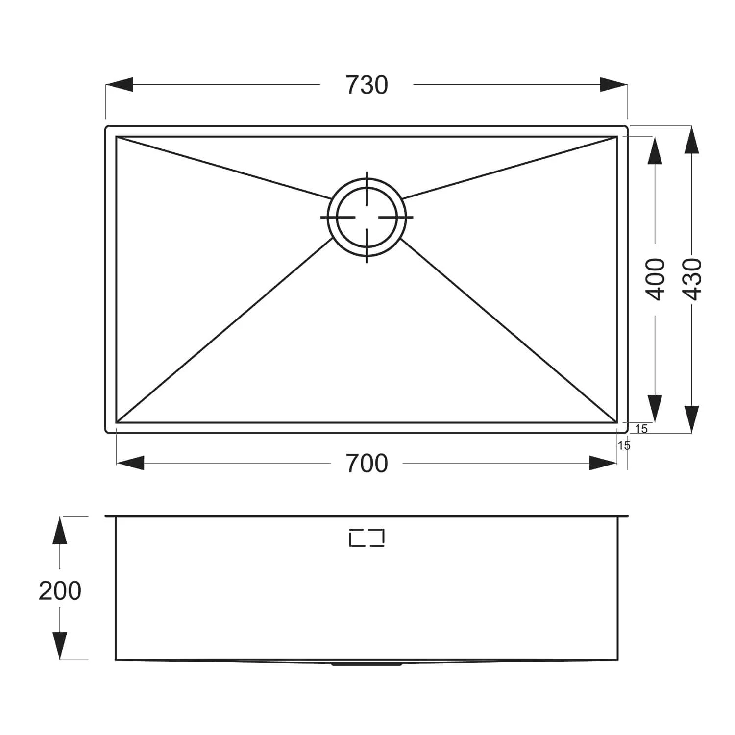 Vellamo Edge Extra Large 1 Bowl Undermount Stainless Steel Kitchen Sink & Waste Kit - 730 X 430mm 8 Vellamo Edge Extra Large 1 Bowl Undermount Stainless Steel Kitchen Sink & Waste Kit - 730 X 430mm - Image 6