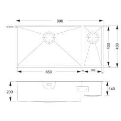 Vellamo Edge Extra Large 1.5 Bowl Undermount Brushed Stainless Steel Kitchen Sink & Waste With Left Hand Main Bowl - 890 X 430mm 7 Vellamo Edge Extra Large 1.5 Bowl Undermount Brushed Stainless Steel Kitchen Sink & Waste With Left Hand Main Bowl - 890 X 430mm -Vado Sale Store vellamo edge xl 1 5 bowl steel sink lh tech drawing