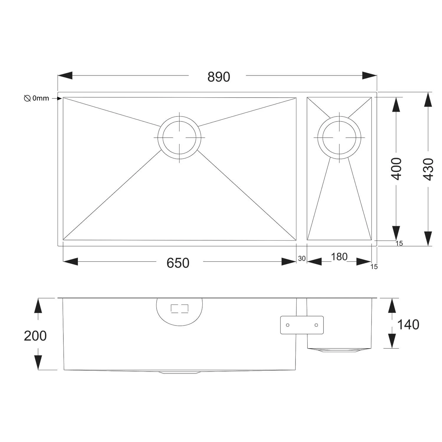 Vellamo Edge Extra Large 1.5 Bowl Undermount Brushed Stainless Steel Kitchen Sink & Waste With Left Hand Main Bowl - 890 X 430mm 5 Vellamo Edge Extra Large 1.5 Bowl Undermount Brushed Stainless Steel Kitchen Sink & Waste With Left Hand Main Bowl - 890 X 430mm - Image 3