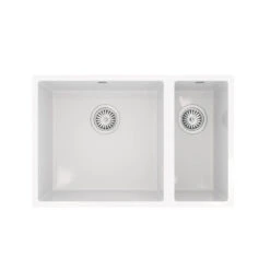 Vellamo Ceramic-Style Gloss White Composite Inset / Undermount 1.5 Bowl Kitchen Sink & Waste - 670 X 440mm -Vado Sale Store vellamo gloss white 1 5 bowl comite kitchen sink cutout 1