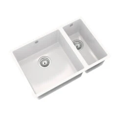 Vellamo Ceramic-Style Gloss White Composite Inset / Undermount 1.5 Bowl Kitchen Sink & Waste - 670 X 440mm -Vado Sale Store vellamo gloss white 1 5 bowl comite kitchen sink cutout 2