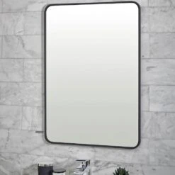 Vellamo Matt Black Rectangular Bathroom Mirror - 700 X 500mm
