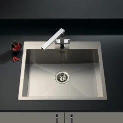 Vellamo Peak 1 Bowl Satin Stainless Steel Sink & Waste With Tap Ledge - 600 X 500mm