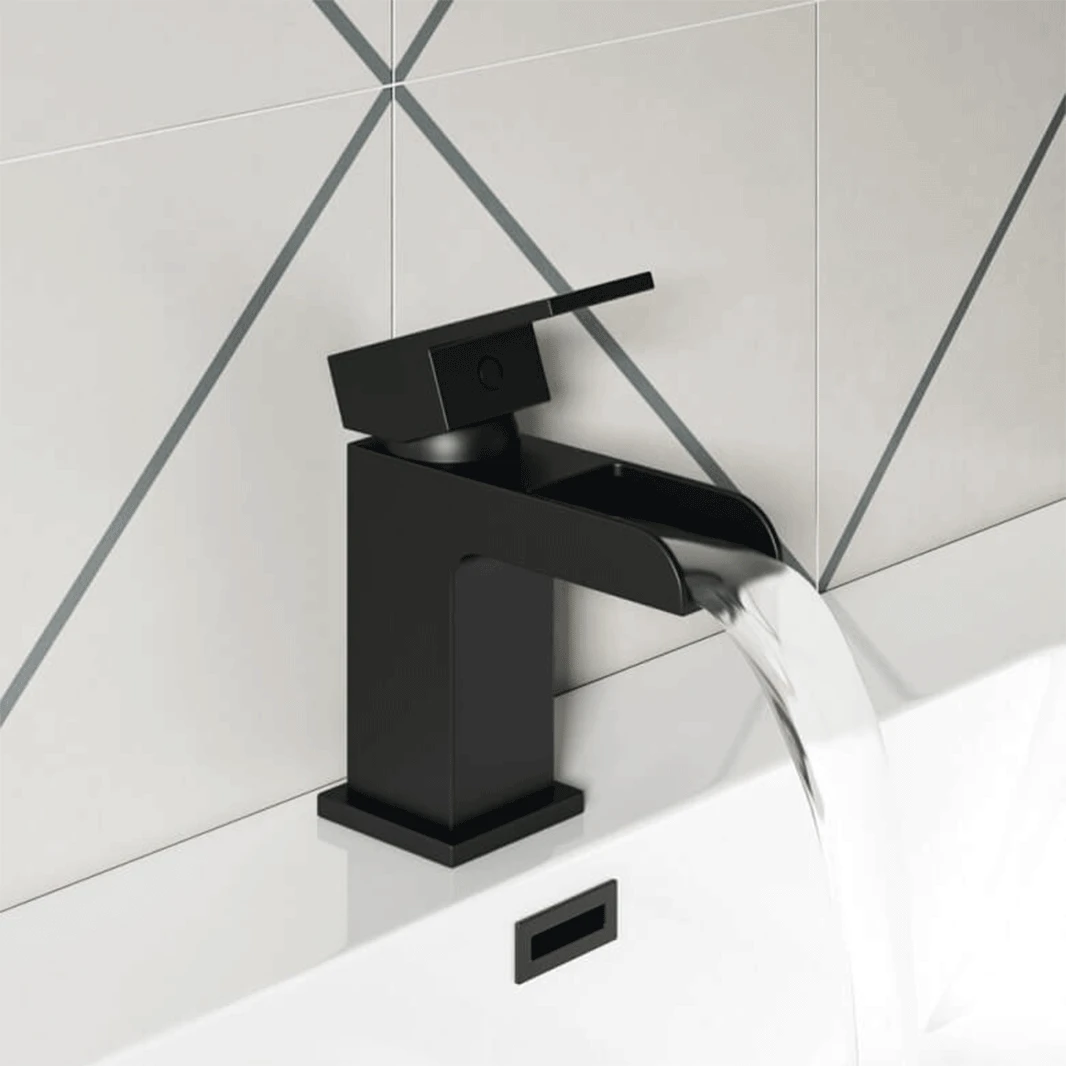 Vellamo Reve Matt Black Waterfall Basin Tap & Waste 4 Vellamo Reve Matt Black Waterfall Basin Tap & Waste - Image 2