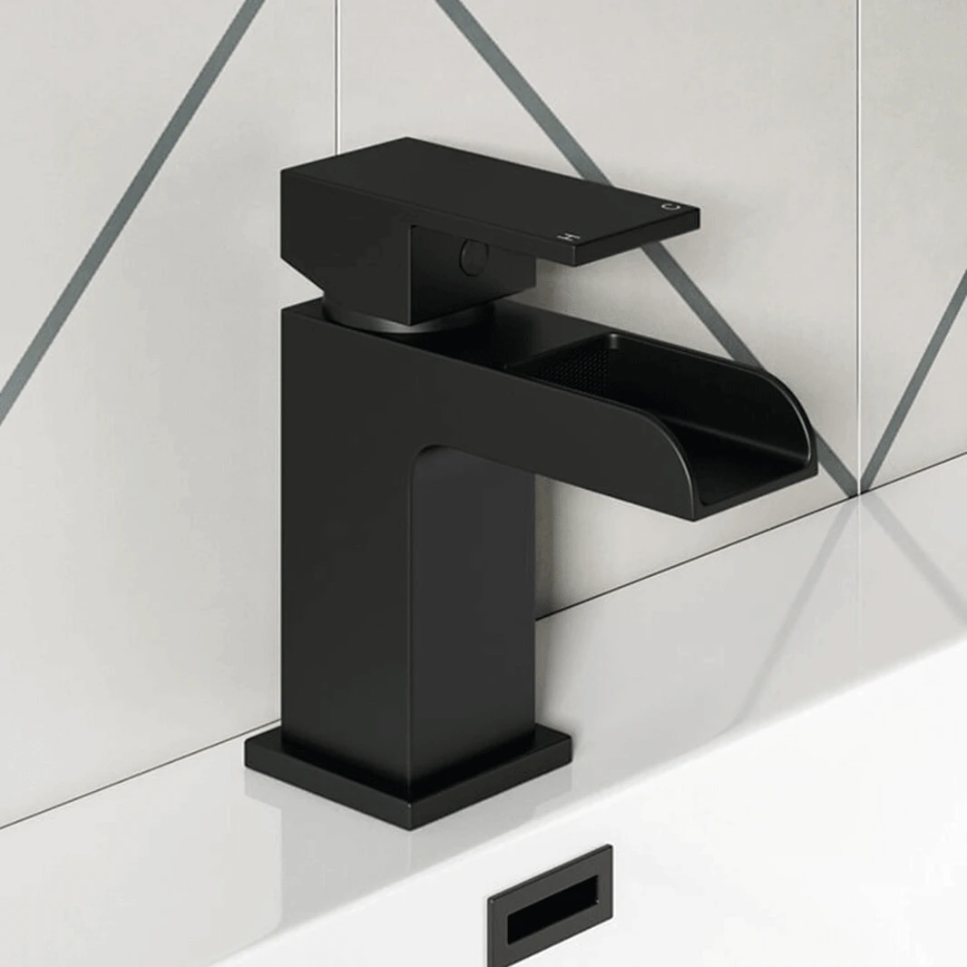 Vellamo Reve Matt Black Waterfall Basin Tap & Waste 3 Vellamo Reve Matt Black Waterfall Basin Tap & Waste