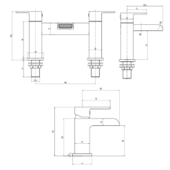 Vellamo Reve Waterfall Basin Mixer & Waterfall Bath Filler Value Pack -Vado Sale Store vellamo reve waterfall basin bath tap pack technical drawing