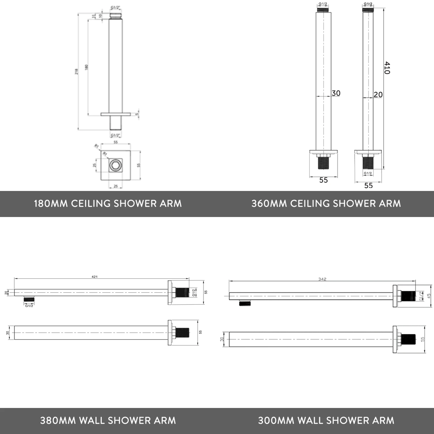 Margot Concealed Shower Valve, 300mm Head & Handset - 180mm Ceiling Arm 6 Margot Concealed Shower Valve, 300mm Head & Handset - 180mm Ceiling Arm - Image 4