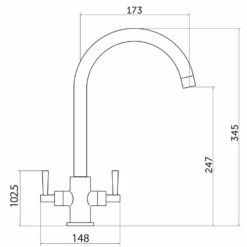Vellamo Sidra Twin Lever Mono Kitchen Mixer - Polished Chrome 13 Vellamo Sidra Twin Lever Mono Kitchen Mixer - Polished Chrome -Vado Sale Store vellamo sidra mono kitchen mixer technical drawing