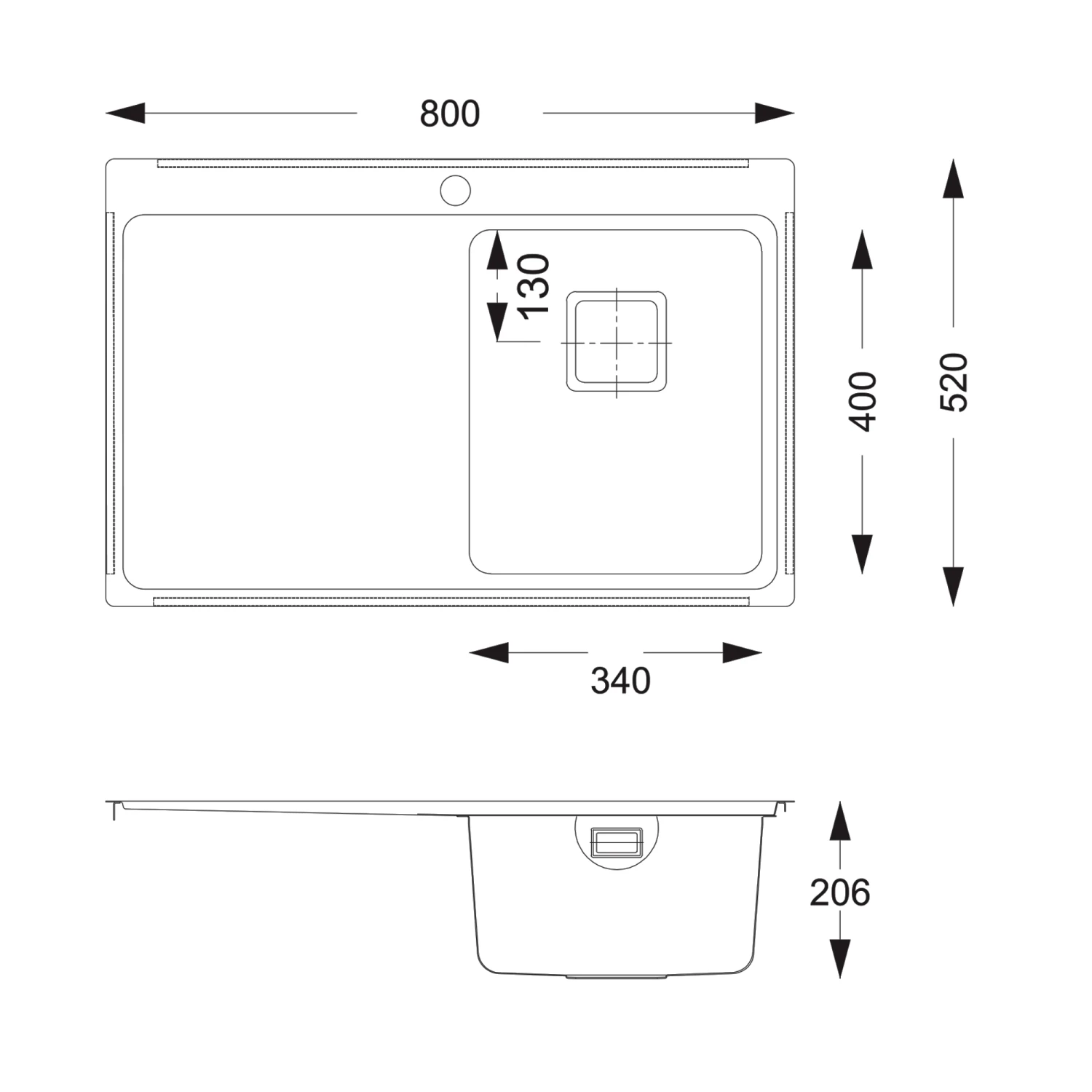 Vellamo Steel Horizon Compact 1 Bowl Stainless Steel Kitchen Sink & Waste Kit With Right Hand Bowl - 800 X 520mm 5 Vellamo Steel Horizon Compact 1 Bowl Stainless Steel Kitchen Sink & Waste Kit With Right Hand Bowl - 800 X 520mm - Image 3