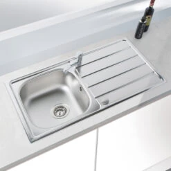 Vellamo Sunrise Compact 1 Bowl Satin Stainless Steel Kitchen Sink & Waste With Reversible Drainer - 860 X 500mm